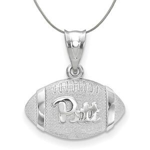 Sterling Silver U. of Pittsburgh 3D Football w Logo Necklace - 24 In